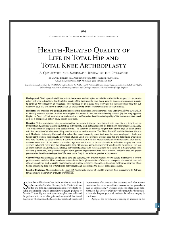(PDF) Health-related quality of life in total hip and total knee ...