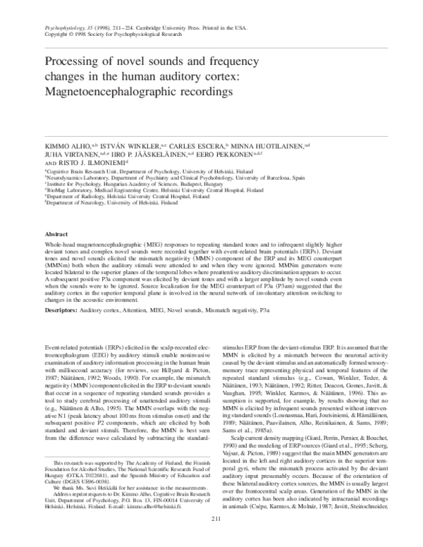(PDF) Processing of novel sounds and frequency changes in the human ...