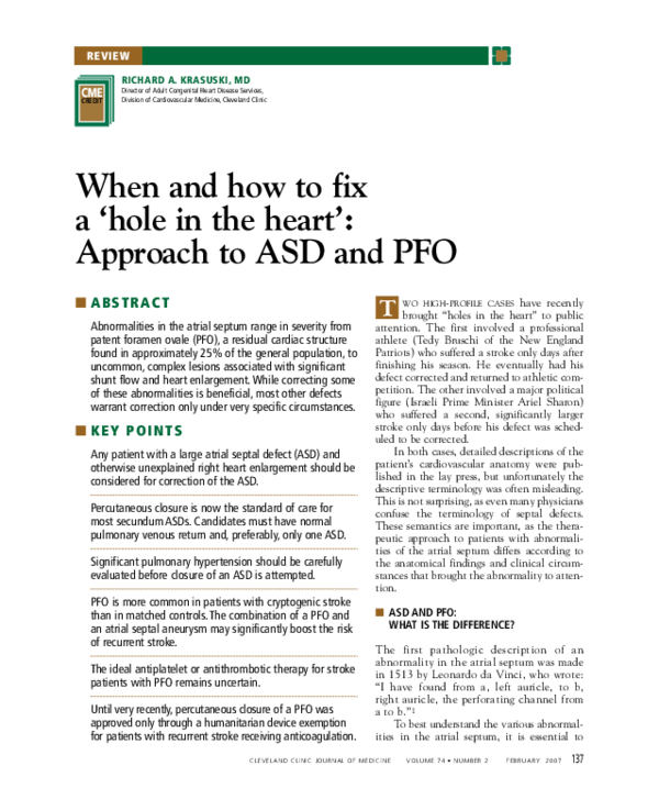 (PDF) When and how to fix a 'hole in the heart' approach to ASD and