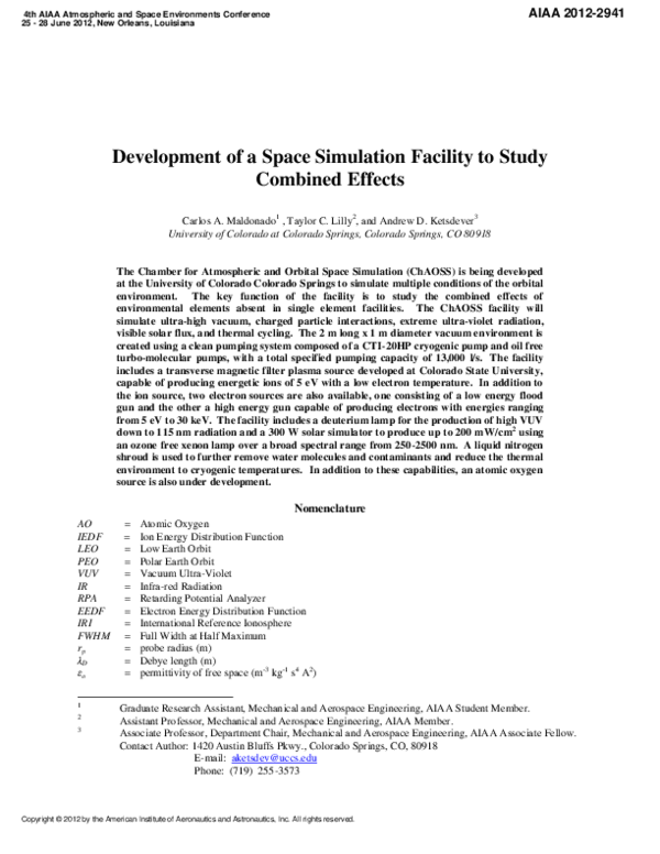 (PDF) Development of a Space Simulation Facility to Study Combined Effects