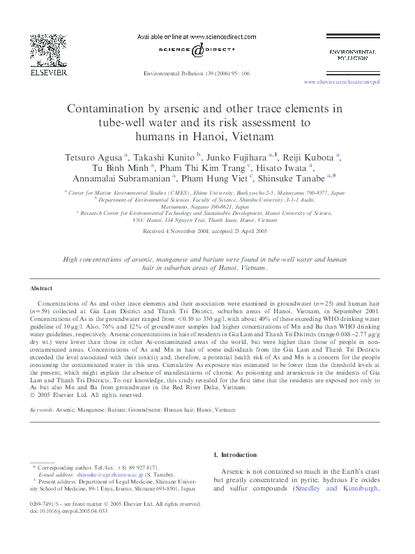 (PDF) Contamination by arsenic and other trace elements in tube-well ...