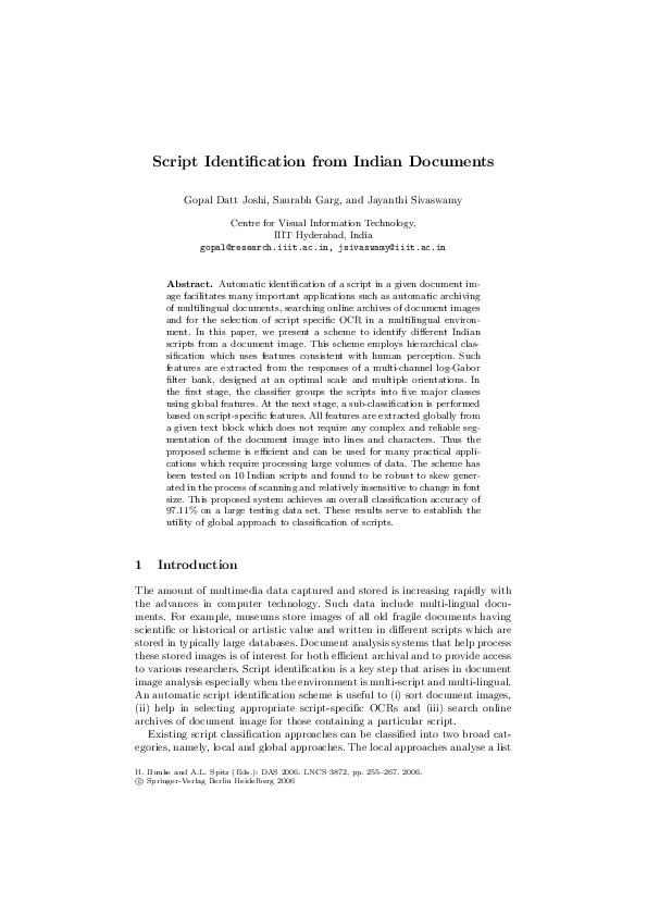 (PDF) Script Identification from Indian Documents