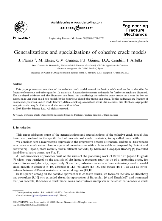 (PDF) Generalizations and specializations of cohesive crack models