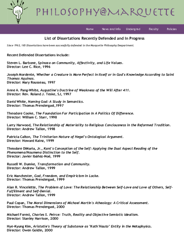 Pdf List Of Dissertations Recently Defended And In Progress Andrew Tallon Academia Edu