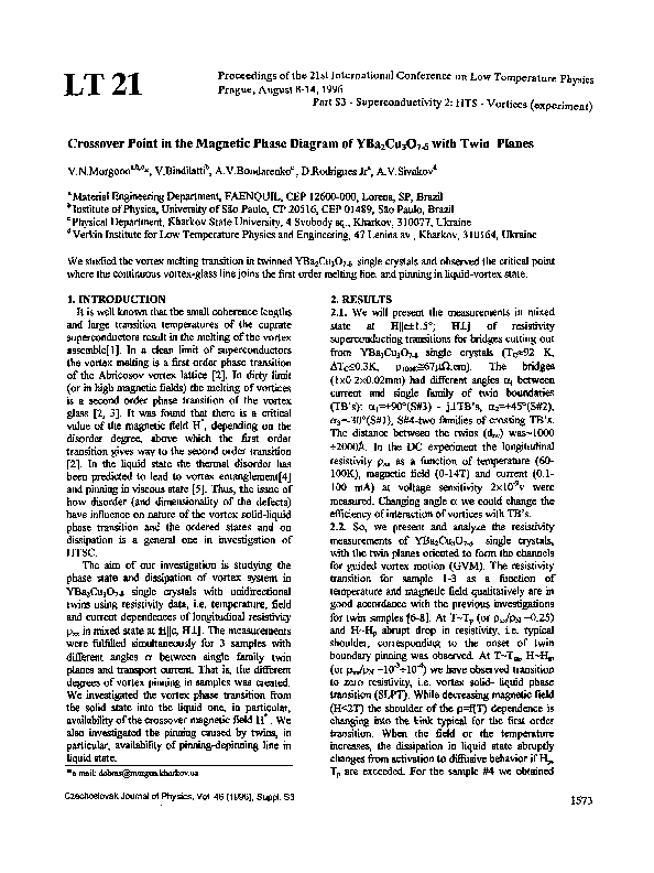 (PDF) Crossover point in the magnetic phase diagram of YBa2Cu3O7-delta ...