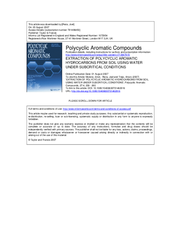 (PDF) EXTRACTION OF POLYCYCLIC AROMATIC HYDROCARBONS FROM SOIL USING ...