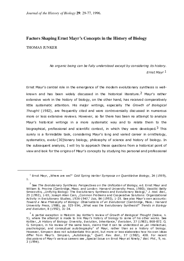 (PDF) Factors shaping Ernst Mayr's concepts in the history of biology