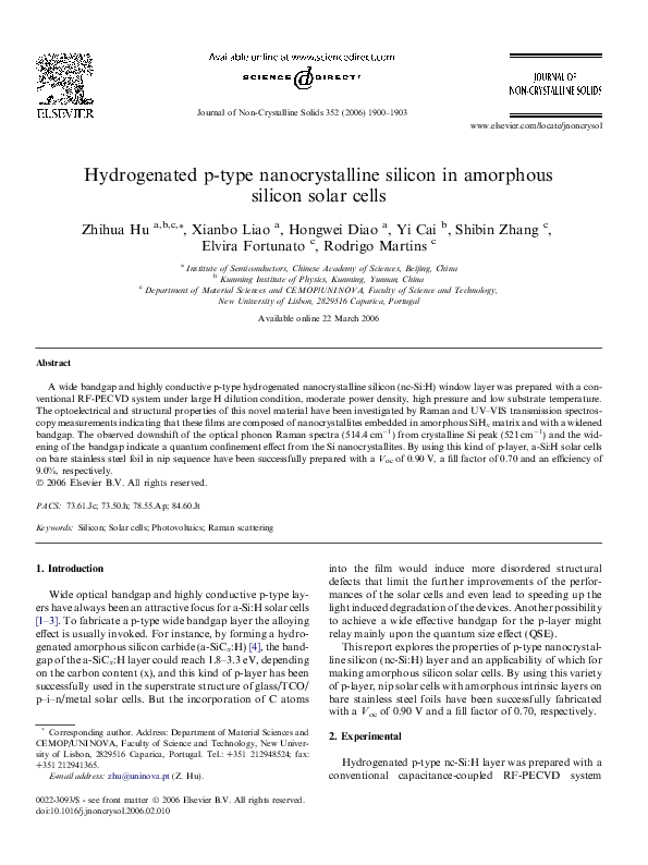 (PDF) Hydrogenated p-type nanocrystalline silicon in amorphous silicon ...