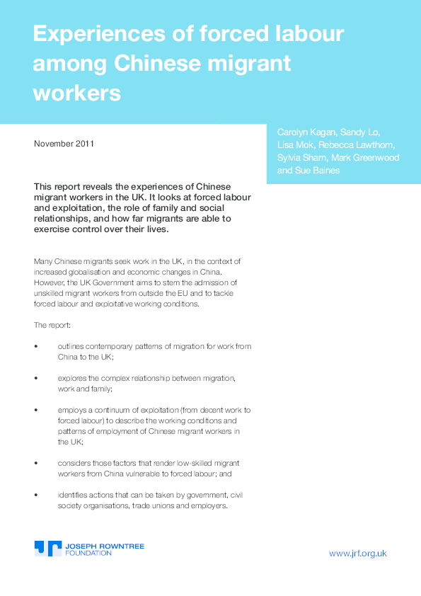 (PDF) Experiences of forced labour among Chinese migrant workers