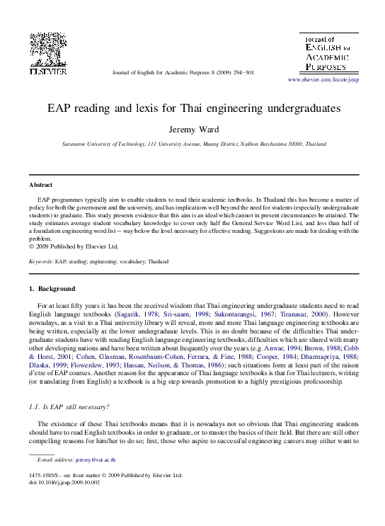 (PDF) EAP reading and lexis for Thai engineering undergraduates