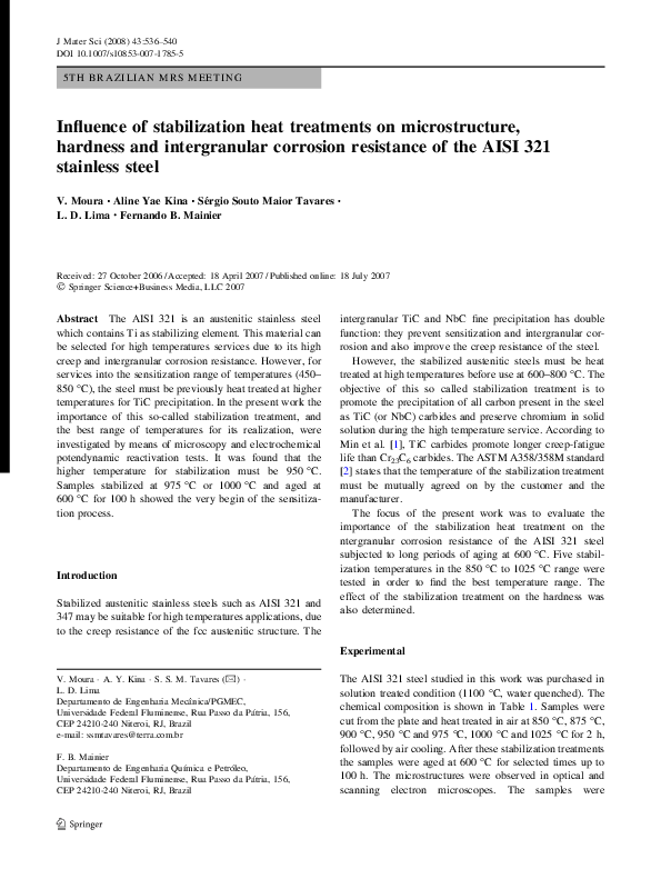 (PDF) Influence of stabilization heat treatments on microstructure