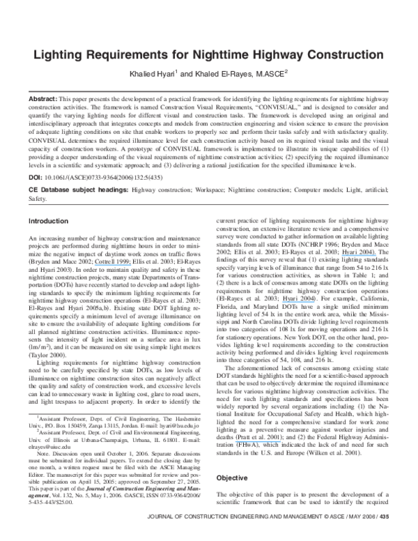 (PDF) Lighting Requirements for Nighttime Highway Construction Khaled