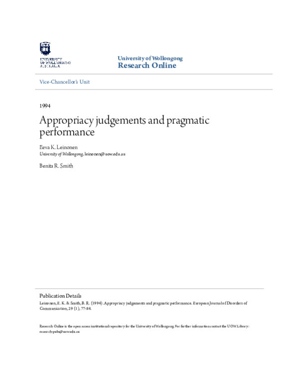 (PDF) Appropriacy judgements and pragmatic performance
