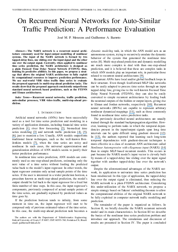 (PDF) On recurrent neural networks for auto-similar traffic prediction ...