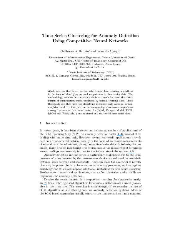 (PDF) Time Series Clustering for Anomaly Detection Using Competitive ...