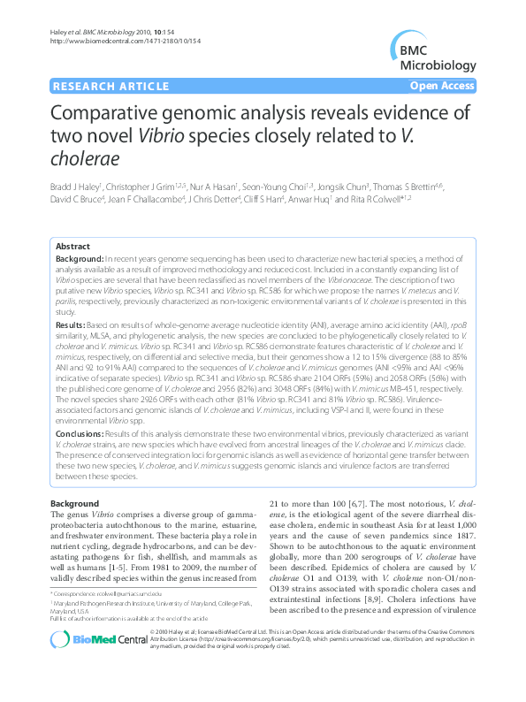 (PDF) Comparative genomic analysis reveals evidence of two novel Vibrio ...