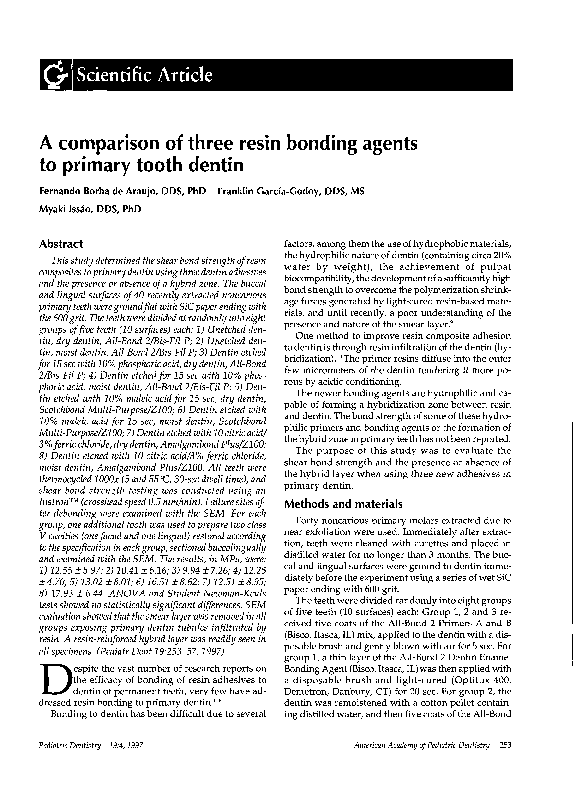 (PDF) A comparison of three resin bonding agents to primary tooth