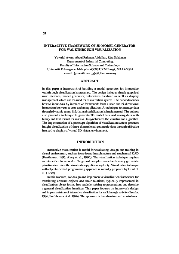 (PDF) INTERACTIVE FRAMEWORK OF 3D MODEL GENERATOR FOR WALKTHROUGH ...