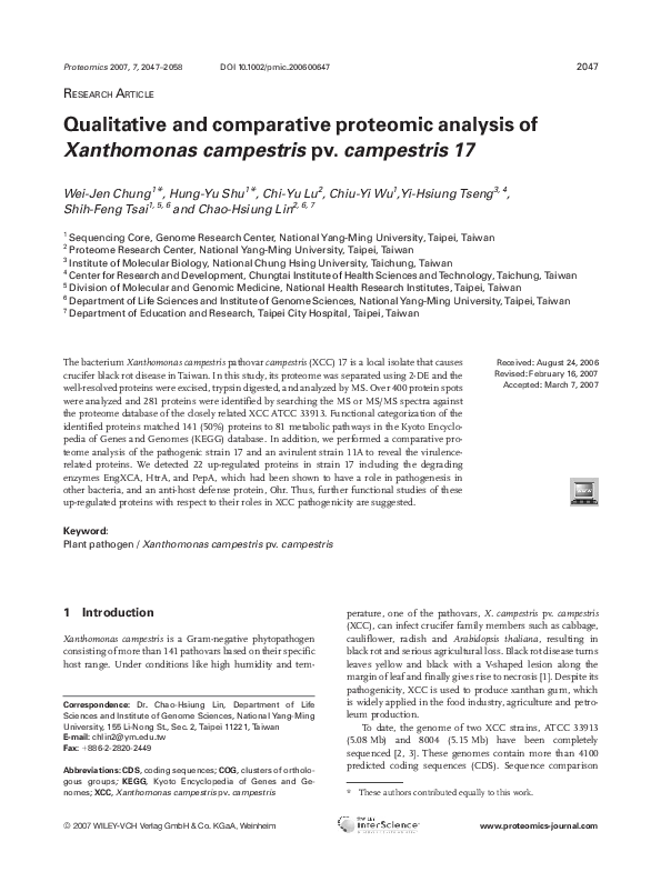 (PDF) Qualitative and comparative proteomic analysis ofXanthomonas ...