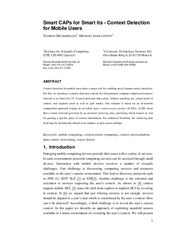 (PDF) Smart CAPs for Smart Its - Context Detection for Mobile Users