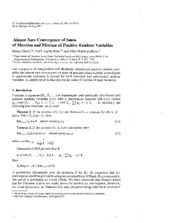 (PDF) Almost sure convergence of sums of maxima and minima of positive ...