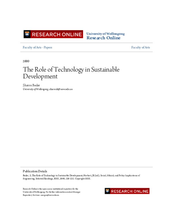 (PDF) The role of technology in sustainable development