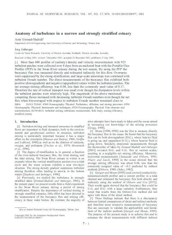 (PDF) Anatomy of turbulence in a narrow and strongly stratified estuary