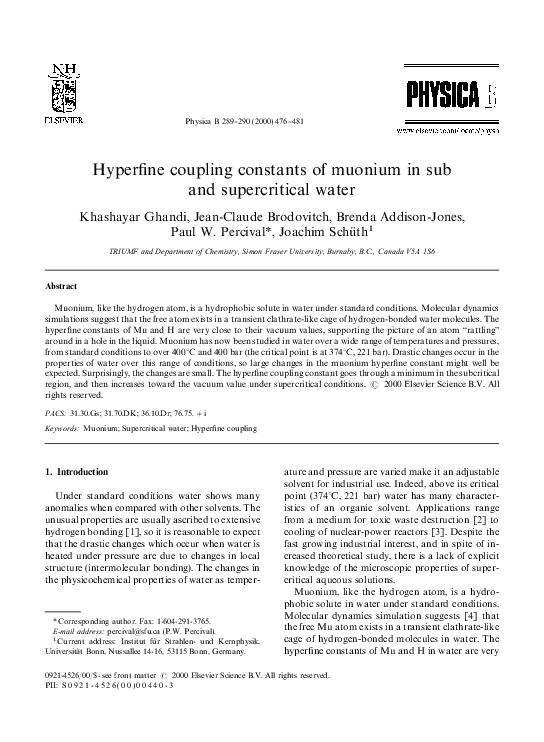 (PDF) Hyperfine coupling constants of muonium in sub and supercritical ...