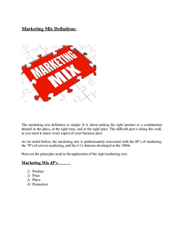 Doc Marketing Mix Definition Rohit Khaspur Academia Edu