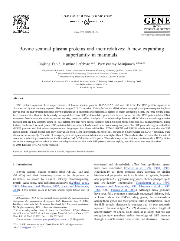 (PDF) Bovine seminal plasma proteins and their relatives: A new ...