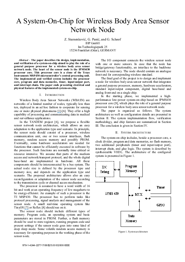 (PDF) A SystemOnChip for Wireless Body Area Sensor Network Node