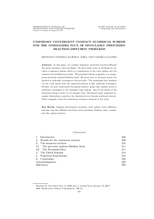 (PDF) Uniformly Convergent Compact Numerical Scheme for the Normalized ...
