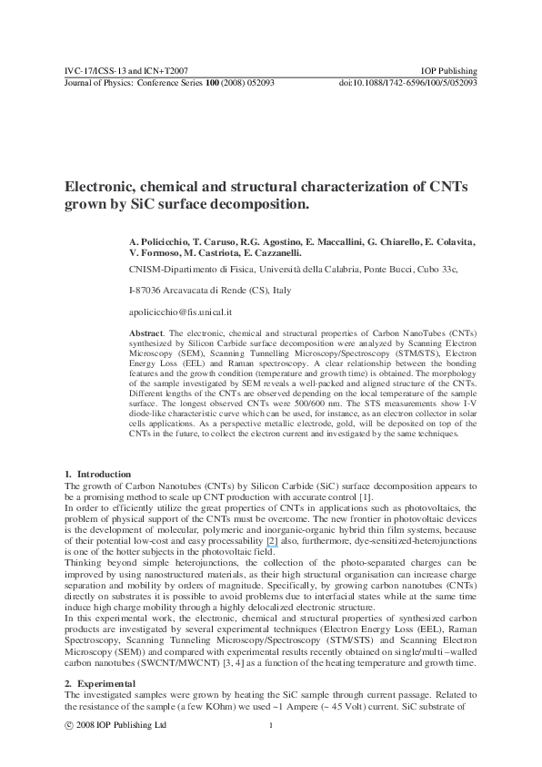 (PDF) Electronic, chemical and structural characterization of CNTs ...
