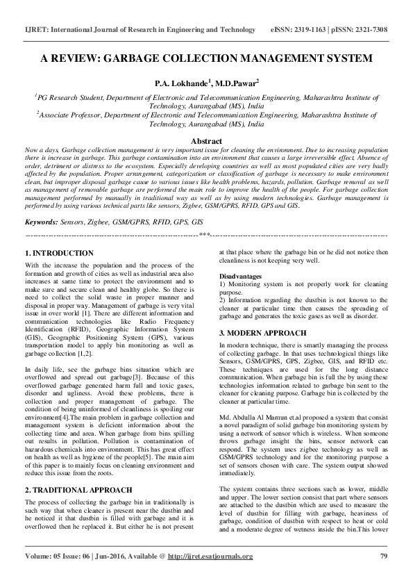 (PDF) A REVIEW GARBAGE COLLECTION MANAGEMENT SYSTEM eSAT Journals