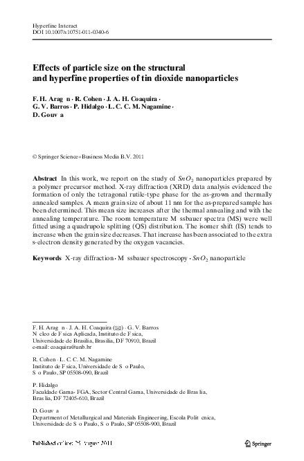 (PDF) Effects of particle size on the structural and hyperfine ...