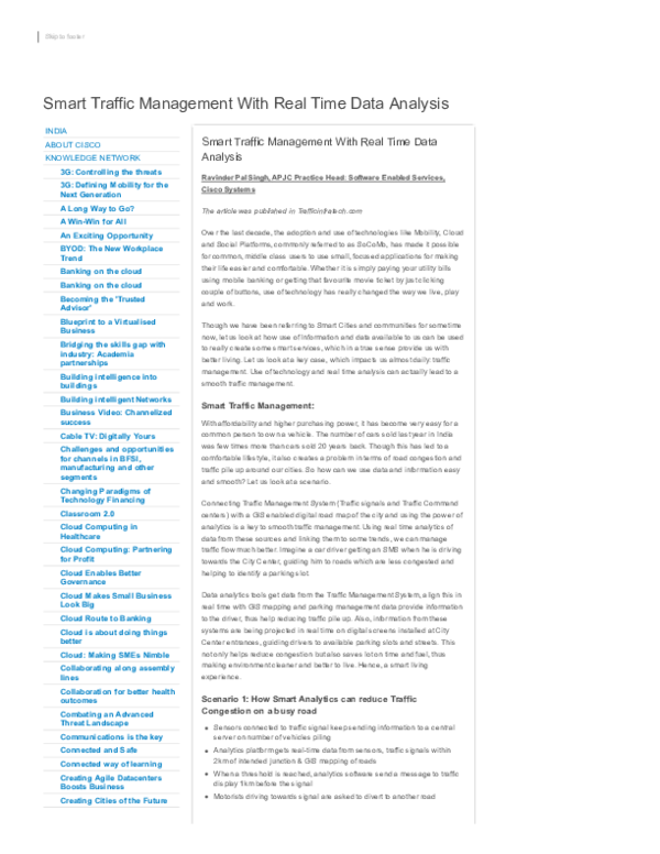 (PDF) Smart Traffic Management With Real Time Data Analysis