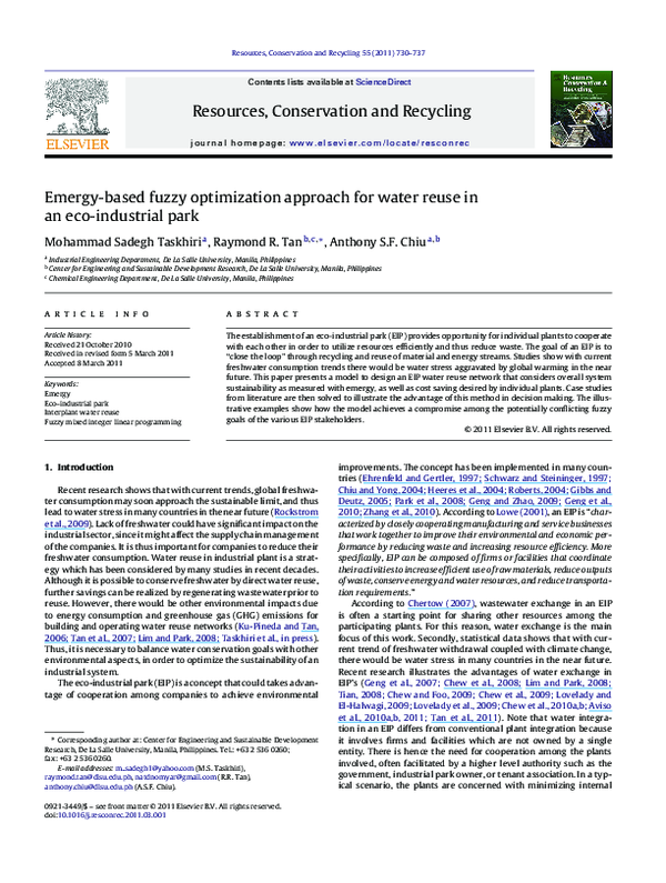 (PDF) Emergy-based fuzzy optimization approach for water reuse in an ...