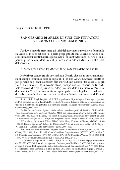 SAN CESARIO DI ARLES E I SUOI CONTINUATORI E IL MONACHESIMO FEMMINILE