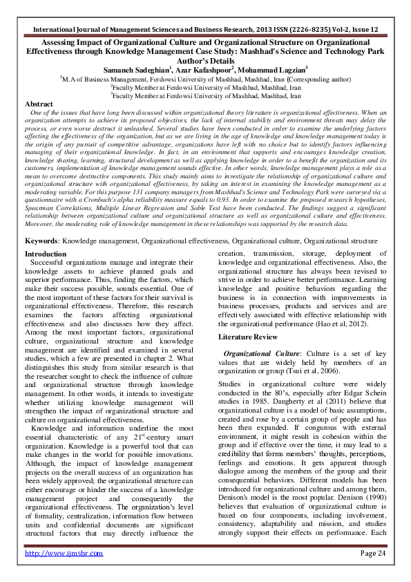 (PDF) Assessing Impact of Organizational Culture and Organizational
