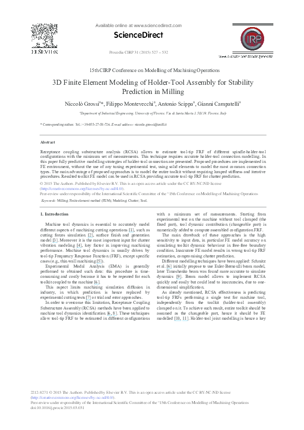 (PDF) 3D Finite Element Modeling of Holder-Tool Assembly for Stability ...