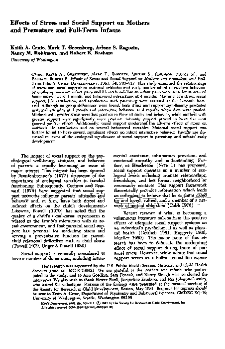 (PDF) Effects of Stress and Social Support on Mothers and Premature and ...