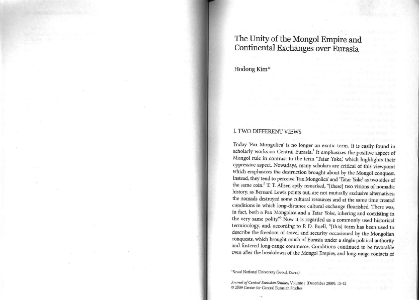 The Unity of the Mongol Empire and Continental Exchanges over Eurasia