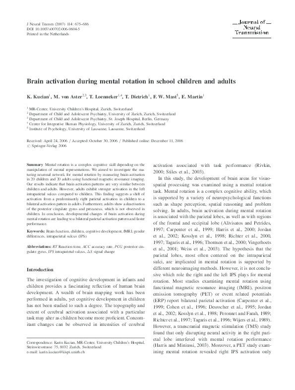 (PDF) Brain activation during mental rotation in school children and adults