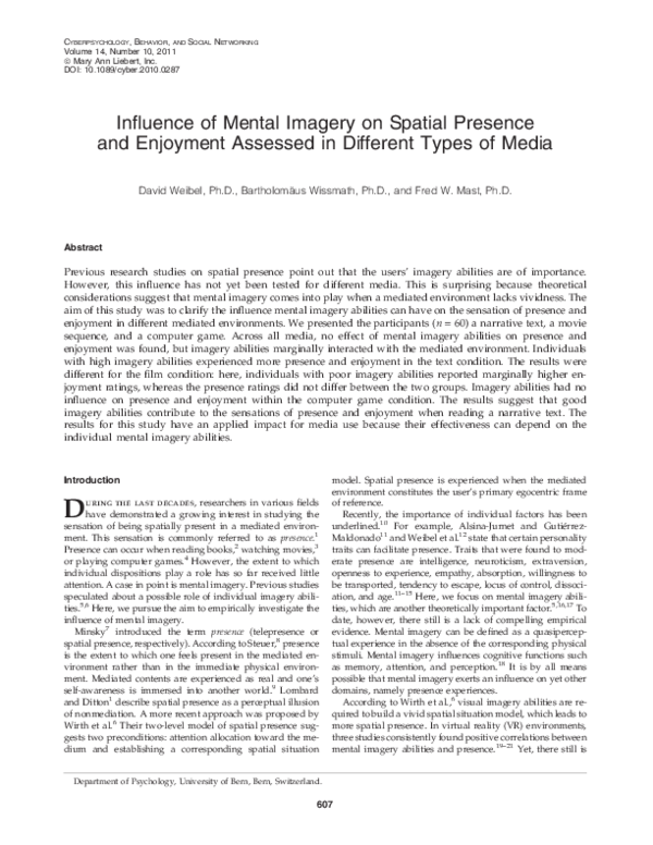 (PDF) Influence of mental imagery on spatial presence and enjoyment ...