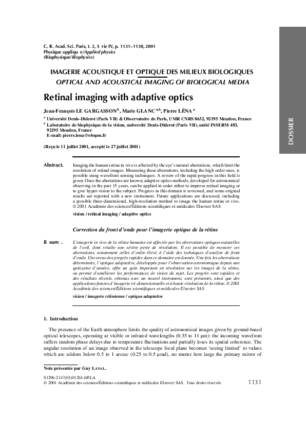 (PDF) Retinal imaging with adaptive optics