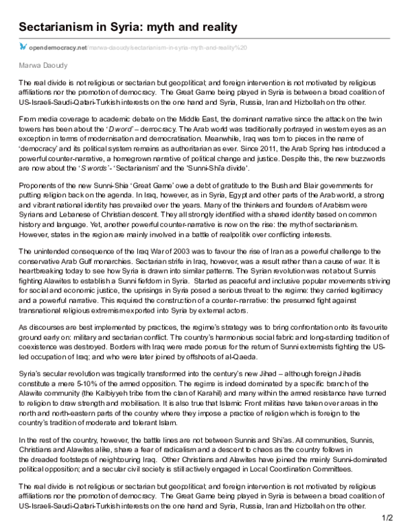 (PDF) Sectarianism in Syria: myth and reality