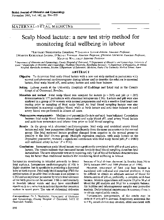 (PDF) Scalp blood lactate: a new test strip method for monitoring fetal ...