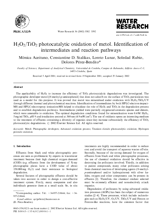 (PDF) H 2O 2/TiO 2 photocatalytic oxidation of metol. Identification of ...