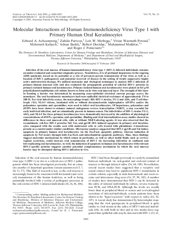 (PDF) Molecular Interactions of Human Immunodeficiency Virus Type 1 ...