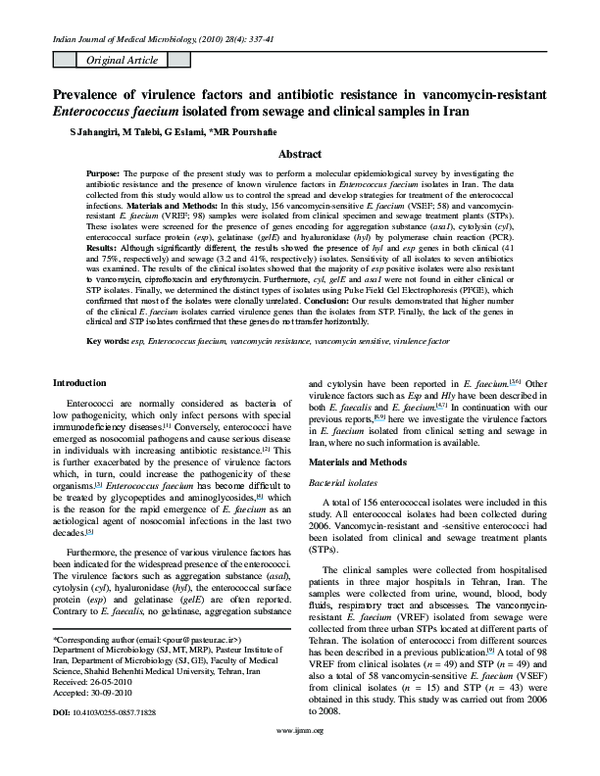 (PDF) P180 Prevalence of virulence factors and antibiotic resistance in ...